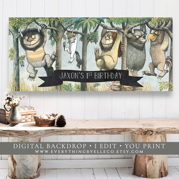 Where the Wild Things Are Printable Banner Backdrop 60"x27", Where the Wild Things Are Birthday Printable Banner Party Decor Supplies [88]