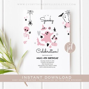 Halloween Birthday Invitation, Pastel Halloween Birthday Printable, Pink Halloween Birthday Invitation Girl, Halloween Party Printables [62]