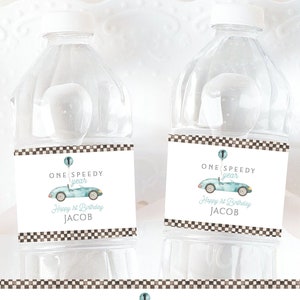 Race Car 1st Birthday Water Bottle Labels Editable, ONE Speedy Year Birthday Party, Race Car 1st Birthday Decor Printable Boy Blue [83]