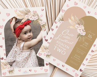 Valentines Birthday Invitation Girl, Editable Sweetheart Birthday Invitation, Arch Boho Valentines Birthday Party Decorations Template [OLS]