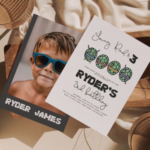 Turtles Birthday Invitation, Boy 3rd Birthday Invite Editable, Cowabunga Dude Young Rad Three Birthday Party Template [JNN]