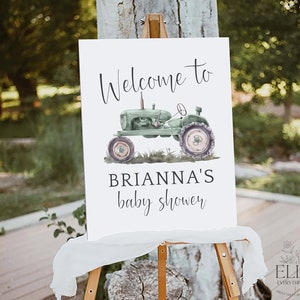 Green Tractor Baby Shower Sign Editable, Oh Boy Baby Shower Printable Welcome Sign, Boho Farm Baby Shower Invite Template Instant [GTB]