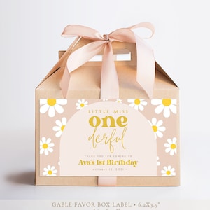 Daisy Little Miss ONEderful Birthday Gable Box Label Editable, Pink Daisy 1st Birthday, Groovy Floral Favors Box Stickers Instant [DAISY1]