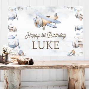 Airplane Birthday Backdrop Banner Editable, Airplane Birthday Welcome Sign Sign Printable Template, Boys 1st Birthday Airplane Instant [655]