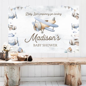 Airplane Baby Shower Backdrop Banner Editable, Airplane Baby Welcome Sign Sign Printable Template, Boys Baby Shower Airplane Instant [655]
