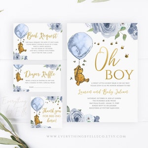 Winnie the Pooh Baby Shower Invitation Bundle Set, Classic Winnie the Pooh Baby Shower Invitation, Winnie the Pooh Boy Girl Shower [615]