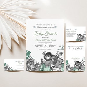 Modern Where The Wild Things Are Baby Shower Invitation Suite Printable, Wild Things Editable Baby Shower Template Instant Download [WT2]