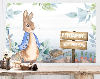 Peter Rabbit Printable Banner Backdrop 60"x40", Peter Rabbit Personalized Birthday Baby Shower Printable Banner Birthday Invite [65]