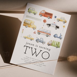 Transportation Birthday Invitation Editable, Cars and Trucks Birthday Invite, Things That Go Boy 2nd Birthday Party Decorations Instant [tj]