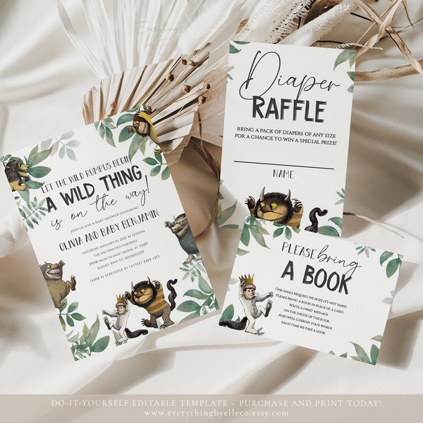 Where The Wild Things Are Baby Shower Invitation Set Editable, Wild Things Baby Shower Invite Template Instant Download Party Supplies [88]
