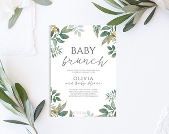 Brunch and Baby Shower Invitation, Brunch Gender Neutral Baby Shower Invitation Printable, Brunch for Baby Greenery Invitation