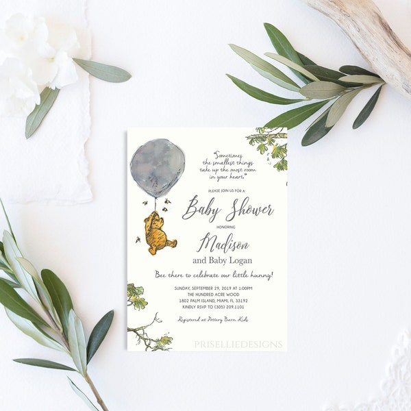 Winnie the Pooh Baby Shower Invitation, Classic Winnie the Pooh Baby Shower Invitation, Gender Neutral Baby Shower Invitation Printable