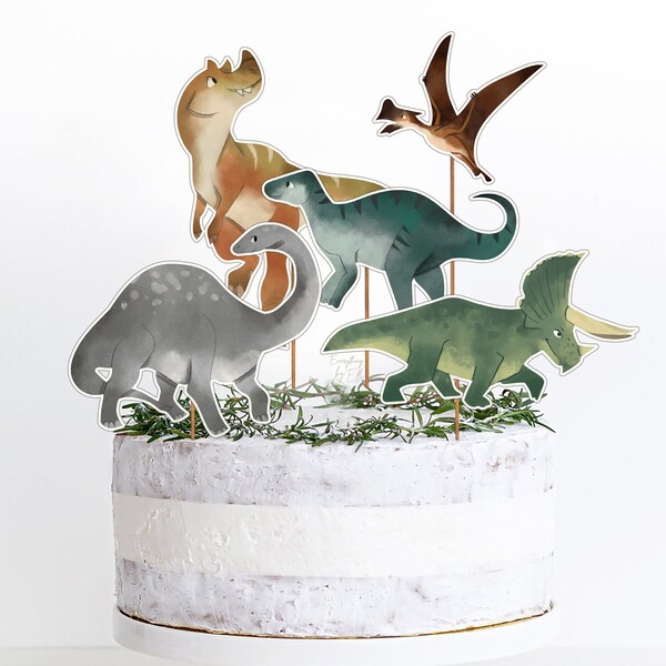 Dinosaur Cake Topper Instant Download, Boho Neutral T-Rex Cake Topper Decor, Dinosaur Party Decorations Printable [BDT] [TP1] [BD5]