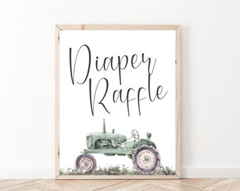 Green Tractor Baby Shower Diaper Raffle Sign, Oh Boy Baby Shower Tractor Diaper Table Sign, Boho Farm Baby Shower Instant Download [GTB]