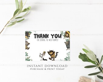 Where the Wild Things Are Thank You Card, Where the Wild Things Are Birthday Baby Shower Invitation, Wild Things Are Printable Instant