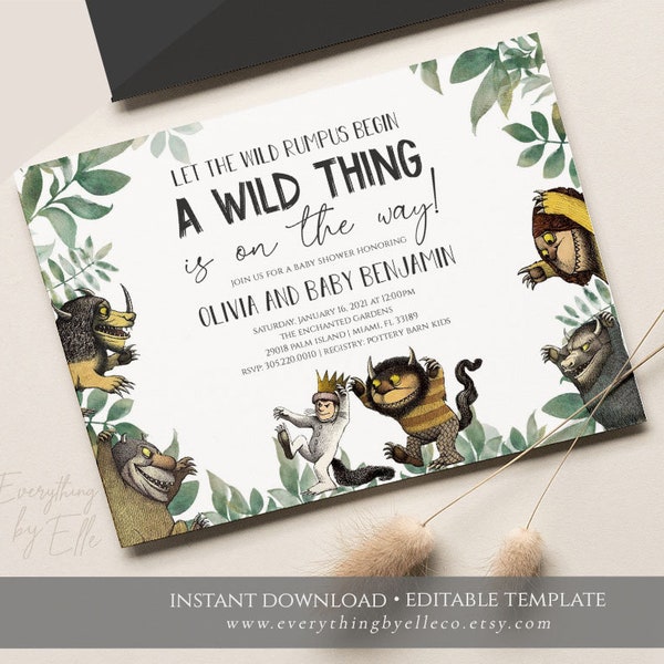 Where The Wild Things Are Baby Shower Invitation Printable, Wild Things Editable Baby Shower Template Instant Download Party Supplies [88]