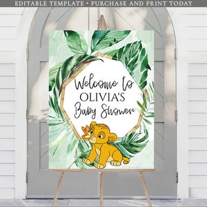 Simba Baby Shower Printable Sign 18x24, Lion King Welcome Sign Editable Template Invitation, Simba Baby Shower Party Decor Instant Download