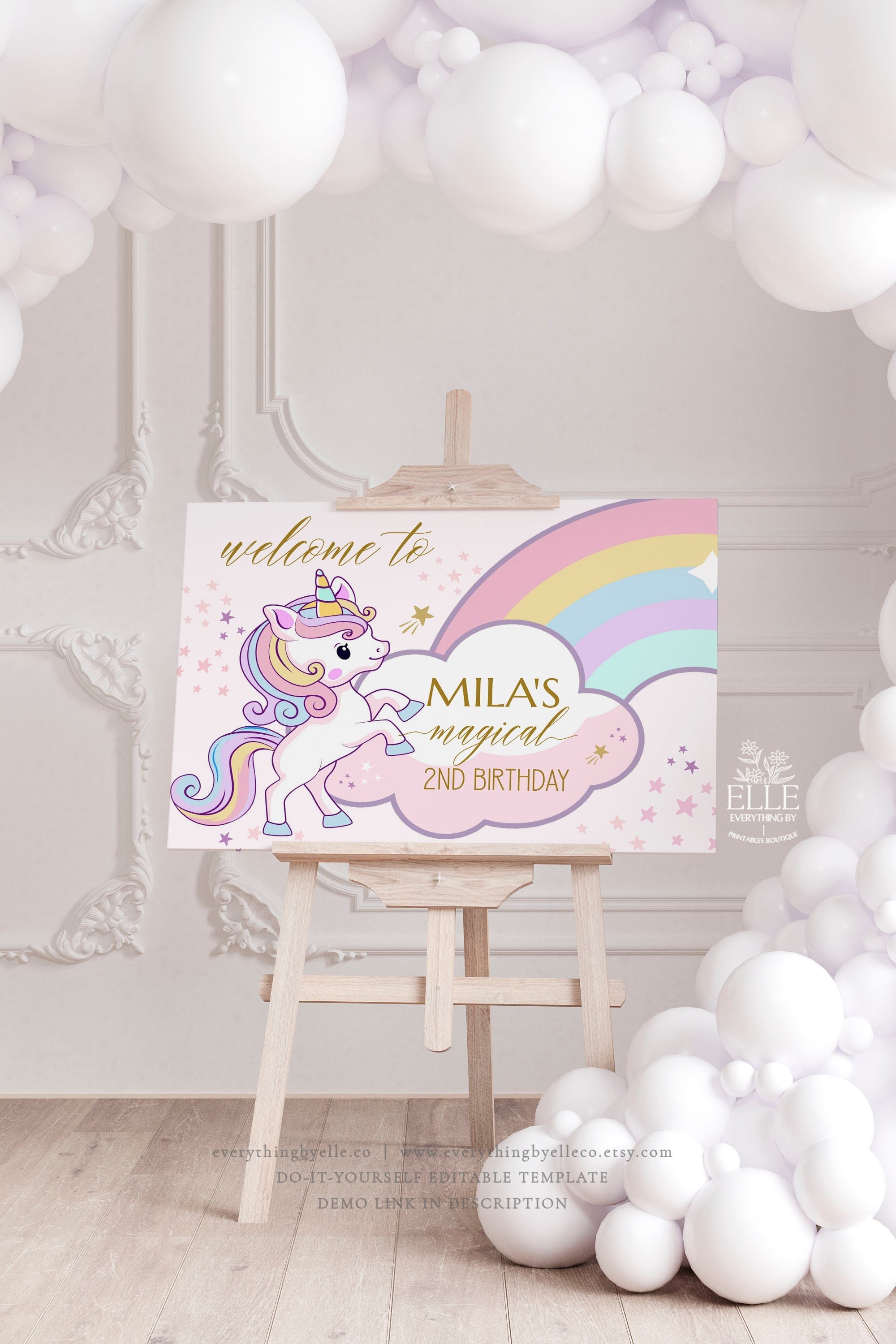Editable Custom Sign Unicorn Sign Pink Unicorn Birthday Decorations Gi -  Design My Party Studio