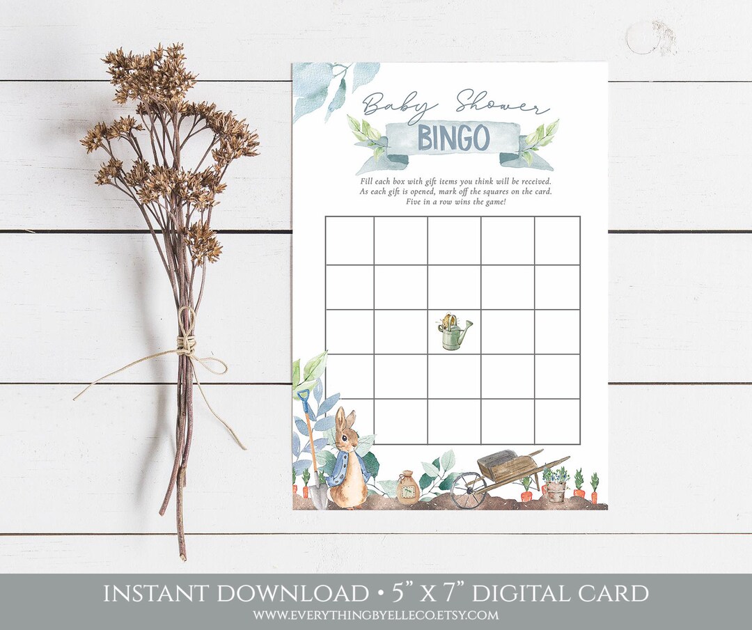Peter Rabbit Bingo Card Game Printable Baby Shower Invitation Card ...