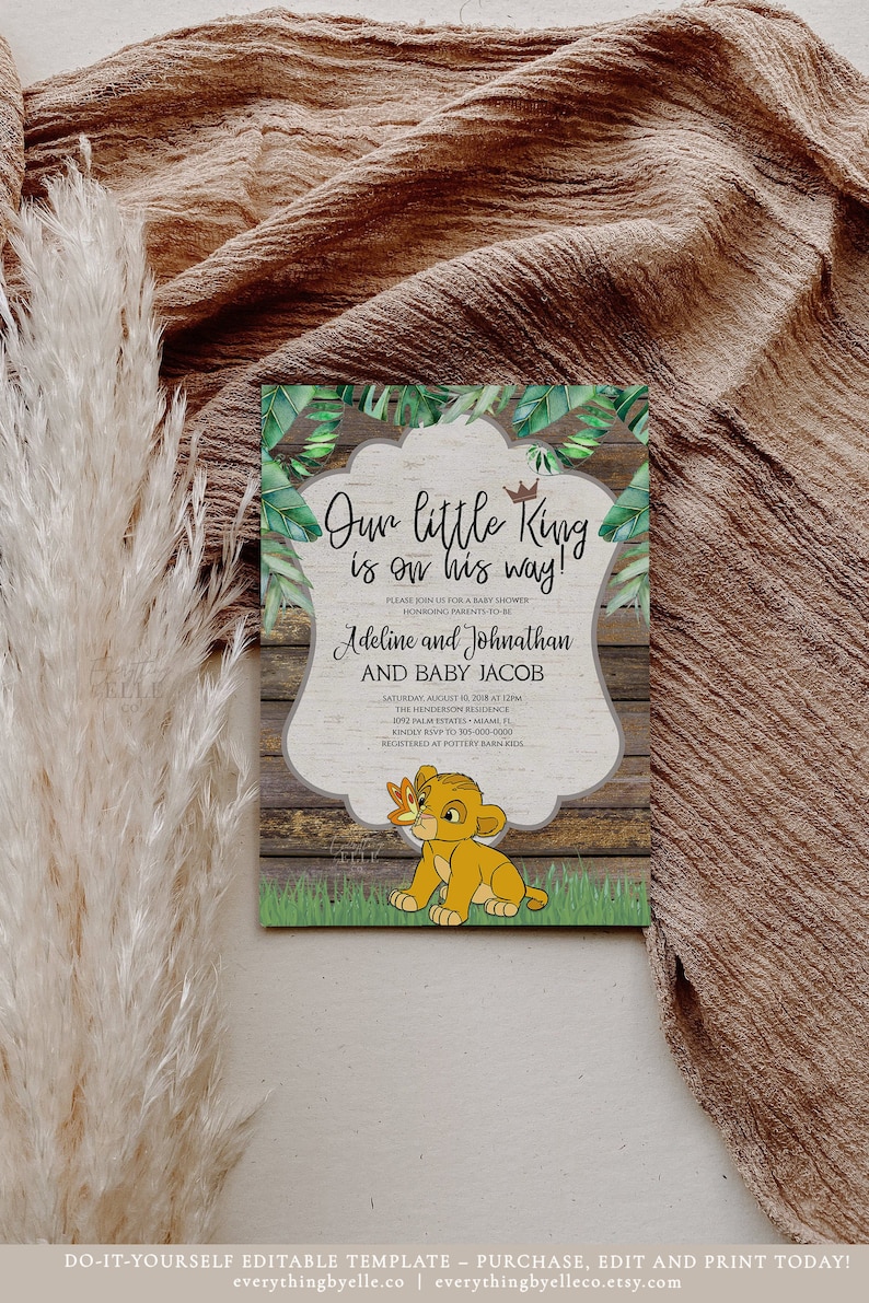 Simba Baby Shower Invitation Editable Lion King Baby Shower - Etsy