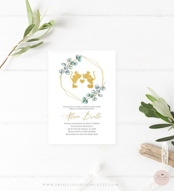 Disney Bridal Shower Invitation Greenery Disney Happily Ever Etsy Disney Bridal Shower Invitation Greenery Disney Happily Ever Etsy