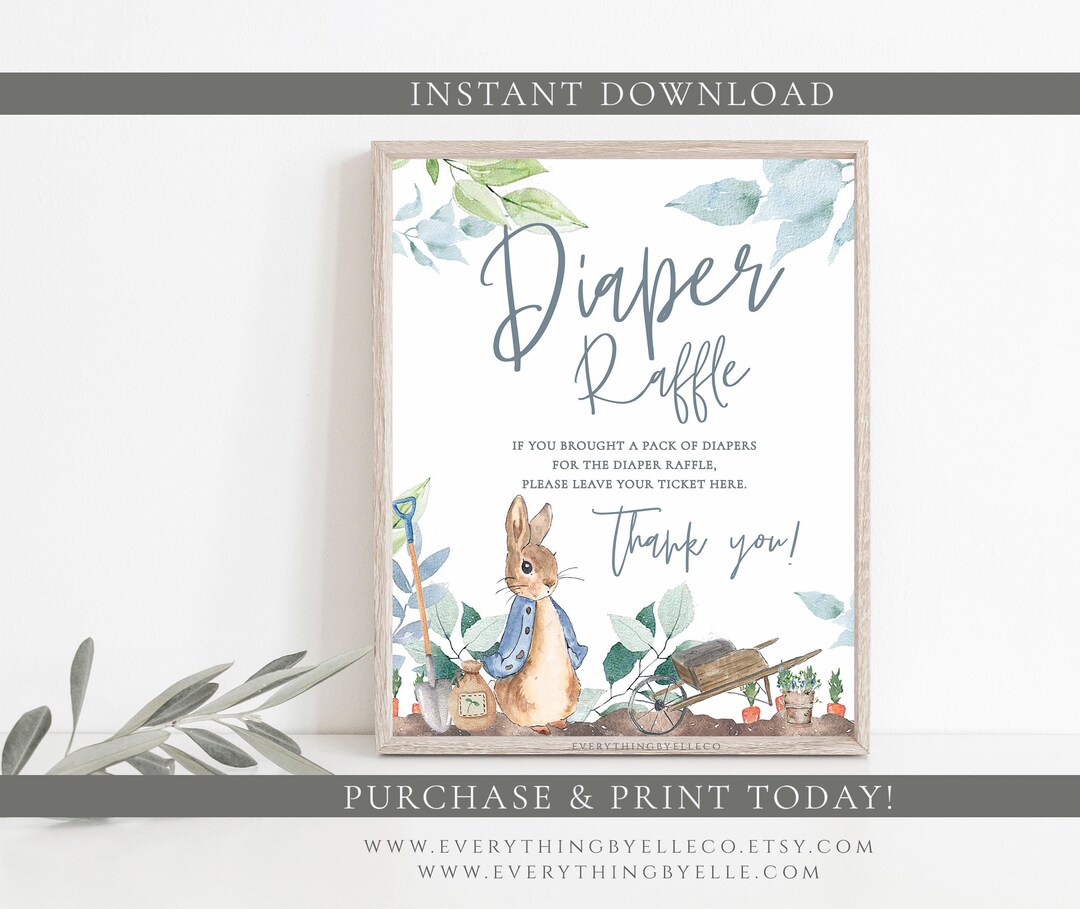 Peter Rabbit Diaper Raffle Sign Peter Rabbit Printable Sign Diaper Raffle Cards, Peter Rabbit Baby ...