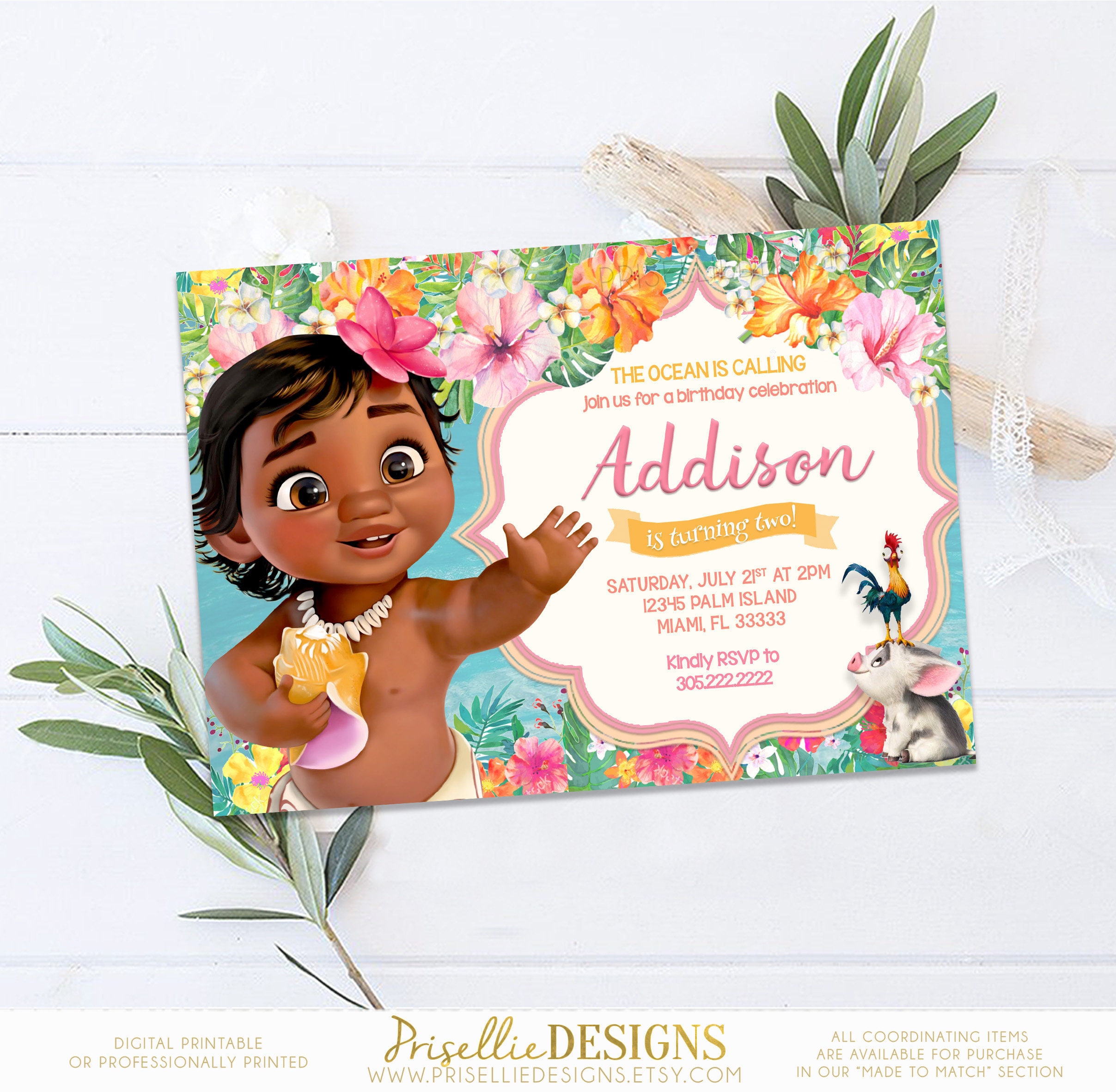 Baby Moana Birthday Invitation Baby Moana Invitation Moana - Etsy