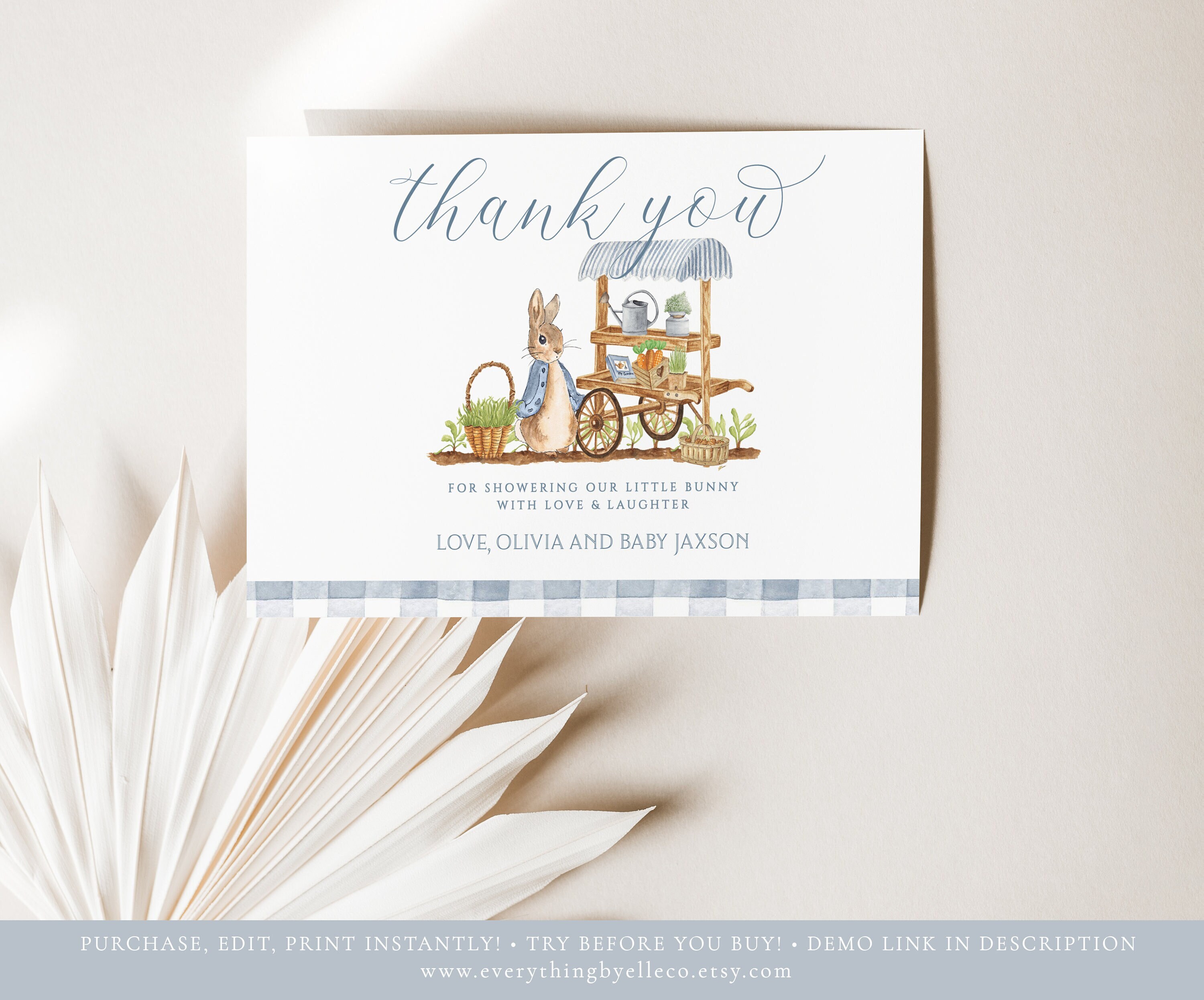 Peter Rabbit Baby Shower Thank You Card Editable Peter Rabbit - Etsy
