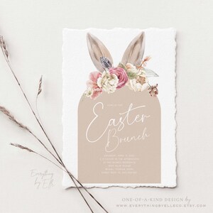 Easter Brunch Invitation Editable, Boho Floral Easter Party Invitation Instant Download Template, Bunny Ears Easter Invitation Printable