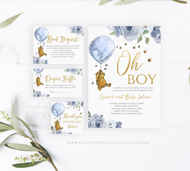 Winnie the Pooh Baby Shower Invitation Bundle Set Classic Etsy