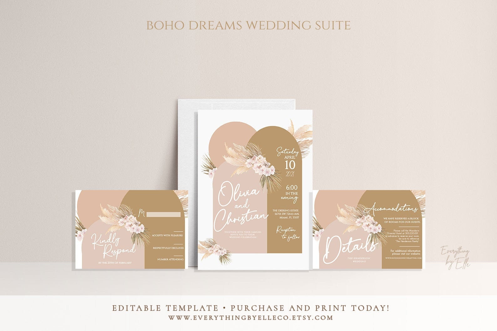 Pampas Grass Wedding Invitation Template Bohemian Wedding - Etsy Denmark
