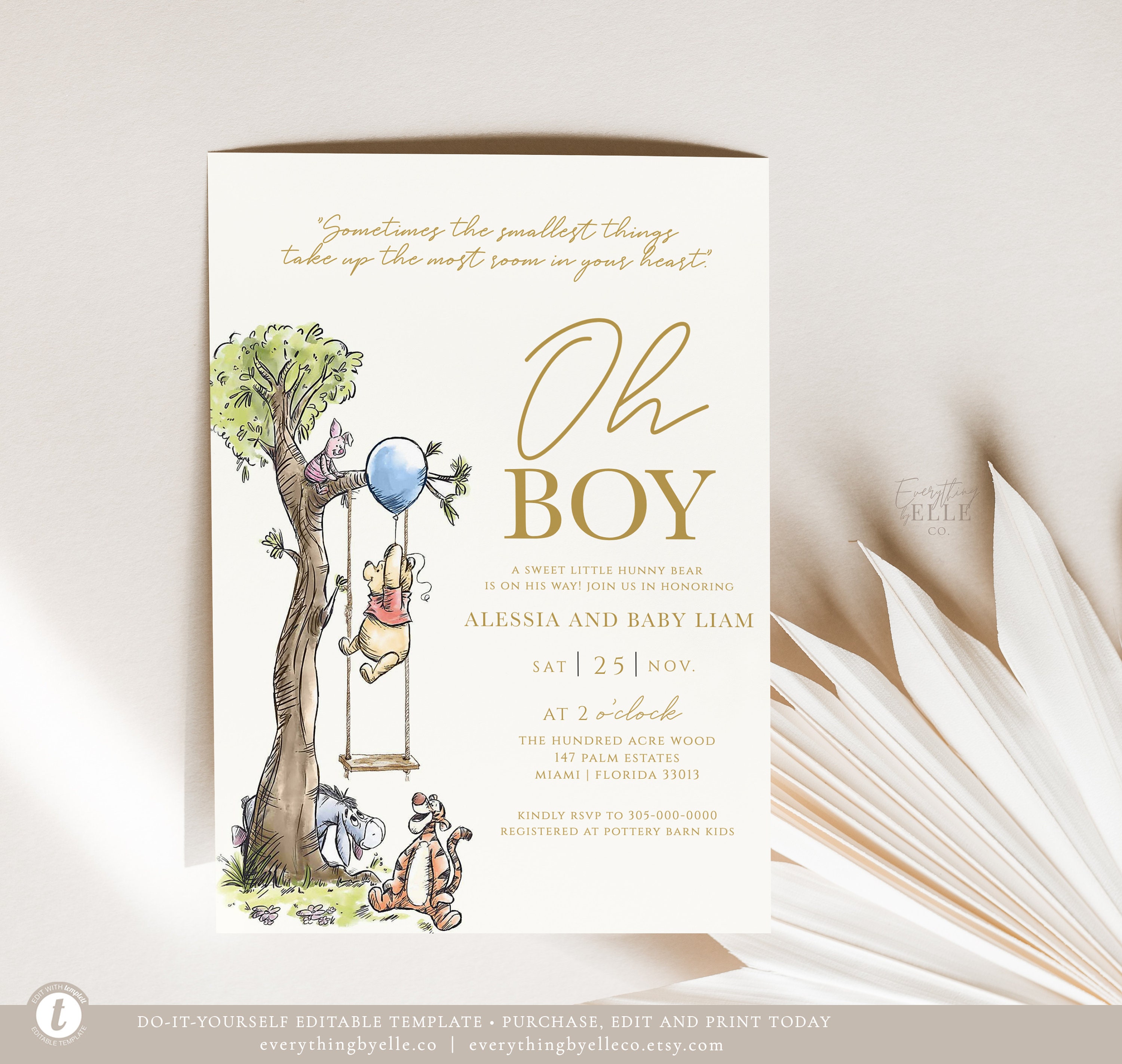 Winnie The Pooh Baby Shower Invitation Editable Boy Winnie Etsy