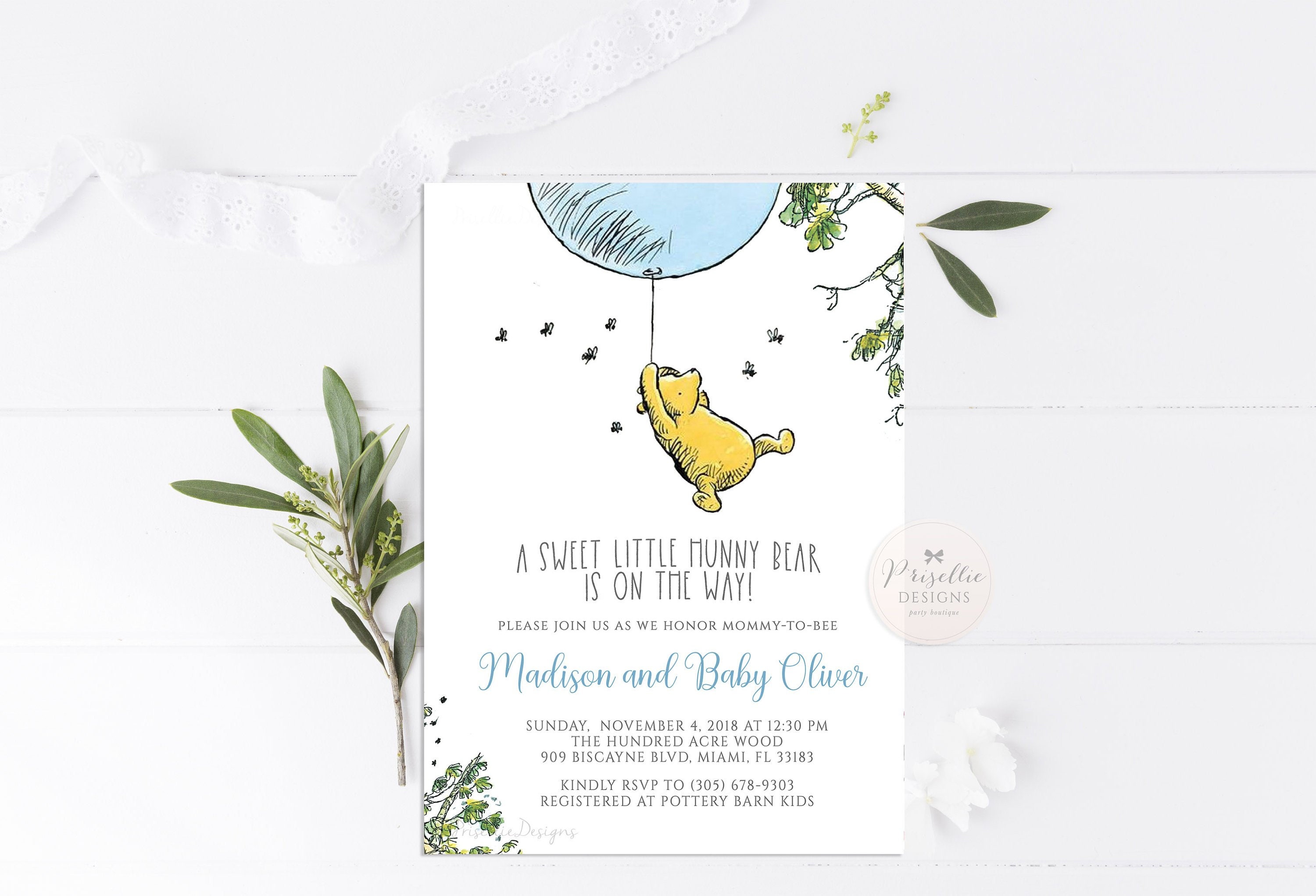 Invitations & Announcements Paper Winnie the Pooh Baby Shower Invite