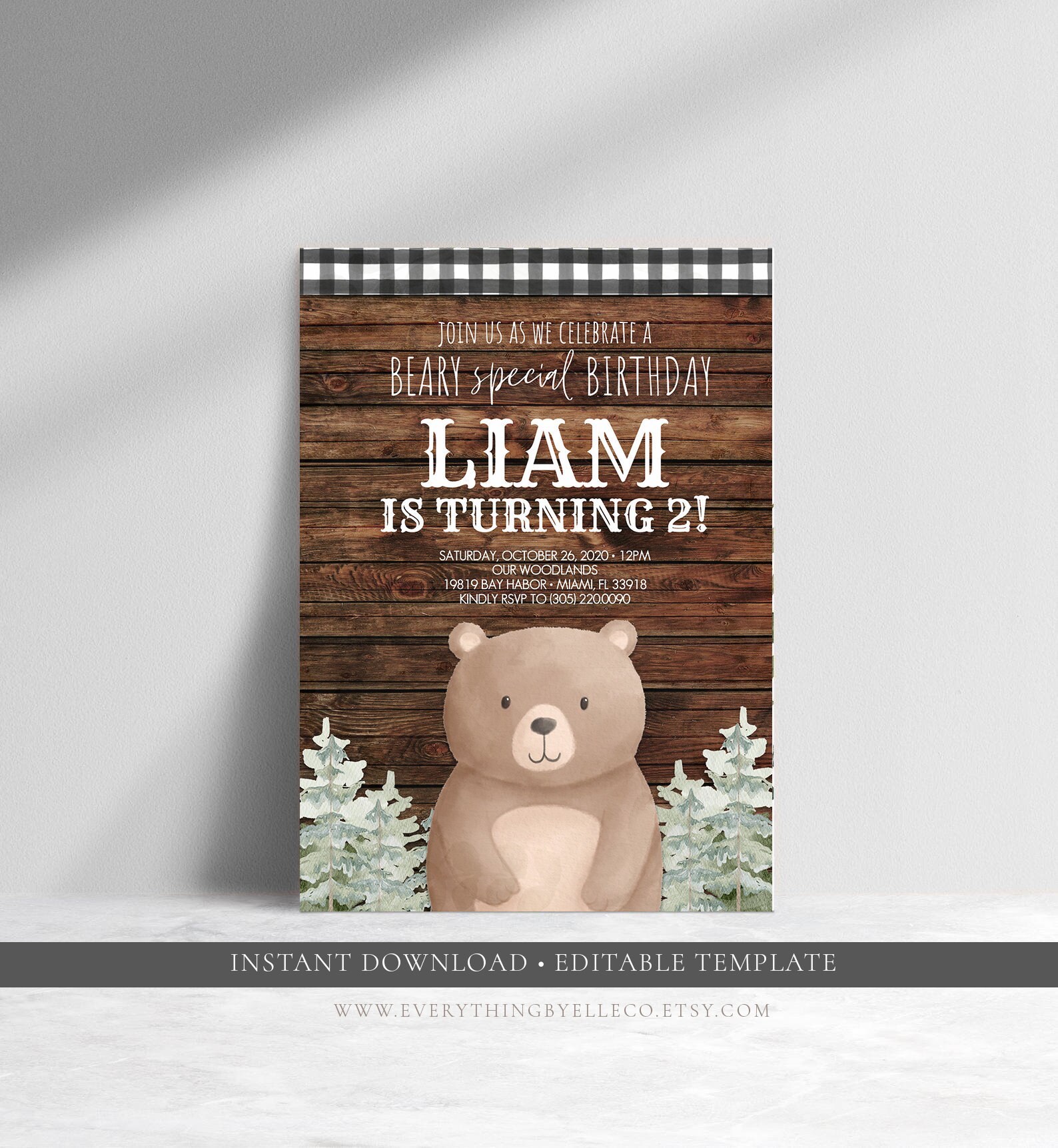 Bear Birthday Invitation Printable Bear Birthday Birthday | Etsy