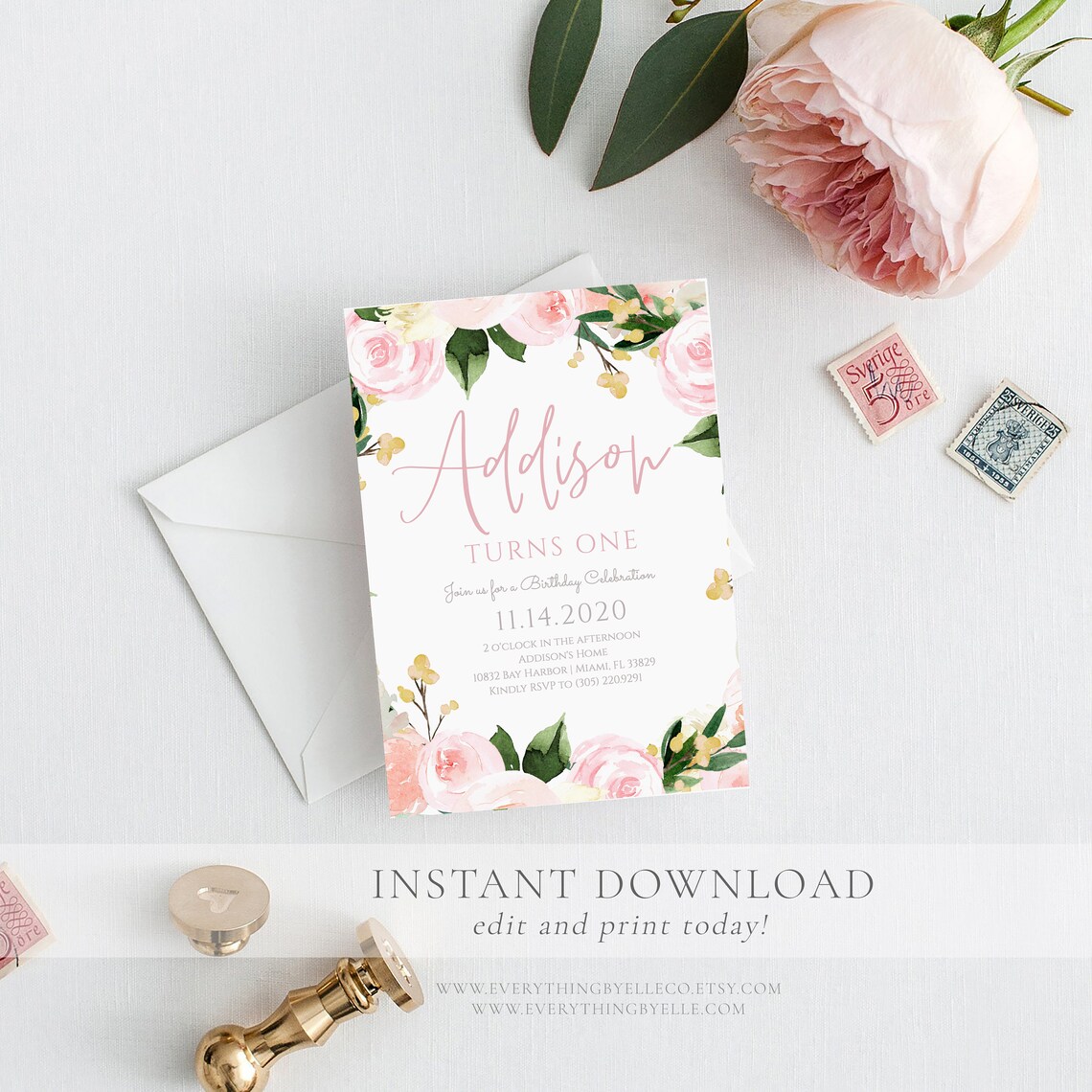 Floral Birthday Sign Printable Editable Girls 1st Birthday - Etsy