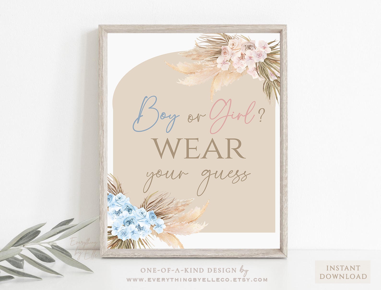 Boho Gender Reveal Invitation Bohemian Boy or Girl Pampas Etsy
