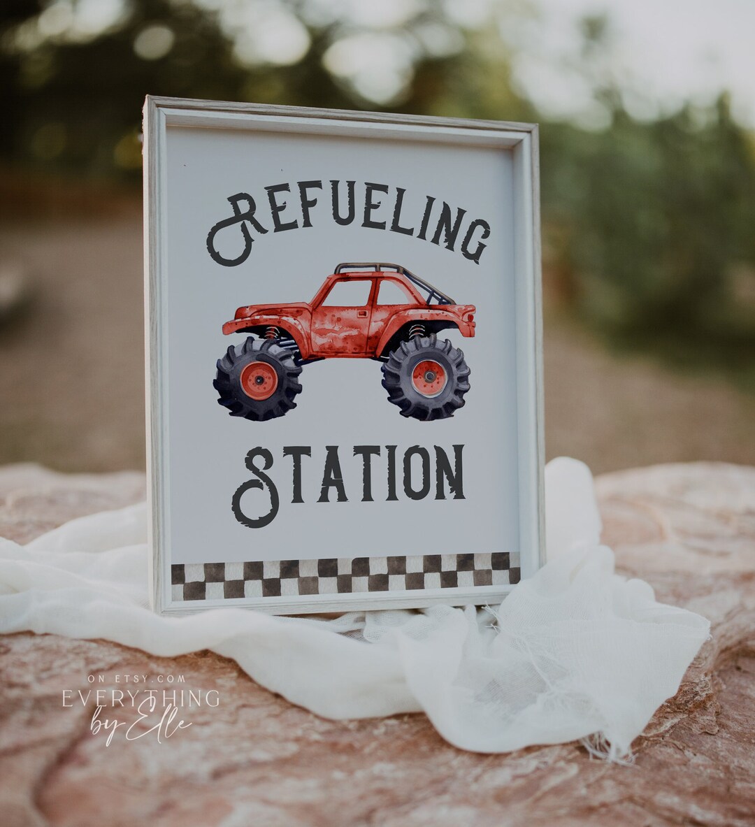 Red Monster Truck Refueling Station Sign Editable, Modern Monster Truck ...