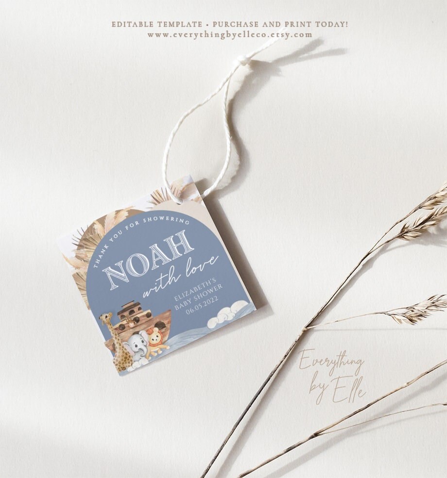 Noah's Ark Baby Shower Favor Tag Editable Safari Animals - Etsy