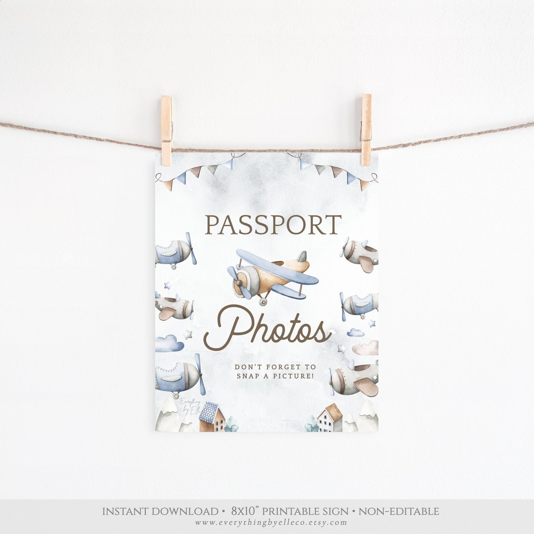 Airplane Passport Photos Sign Instant Download, Airplane Birthday Signs Printable, Boys Airplane ...