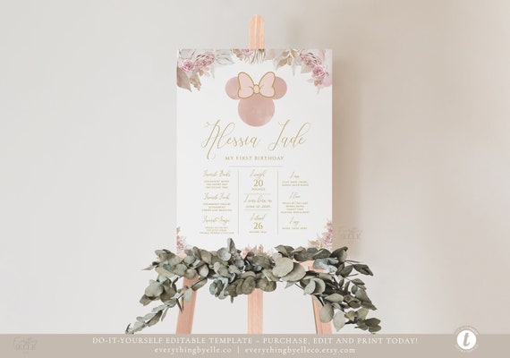 Boho Minnie Mouse Milestone Board Editable Bohemian Minnie Etsy Finland