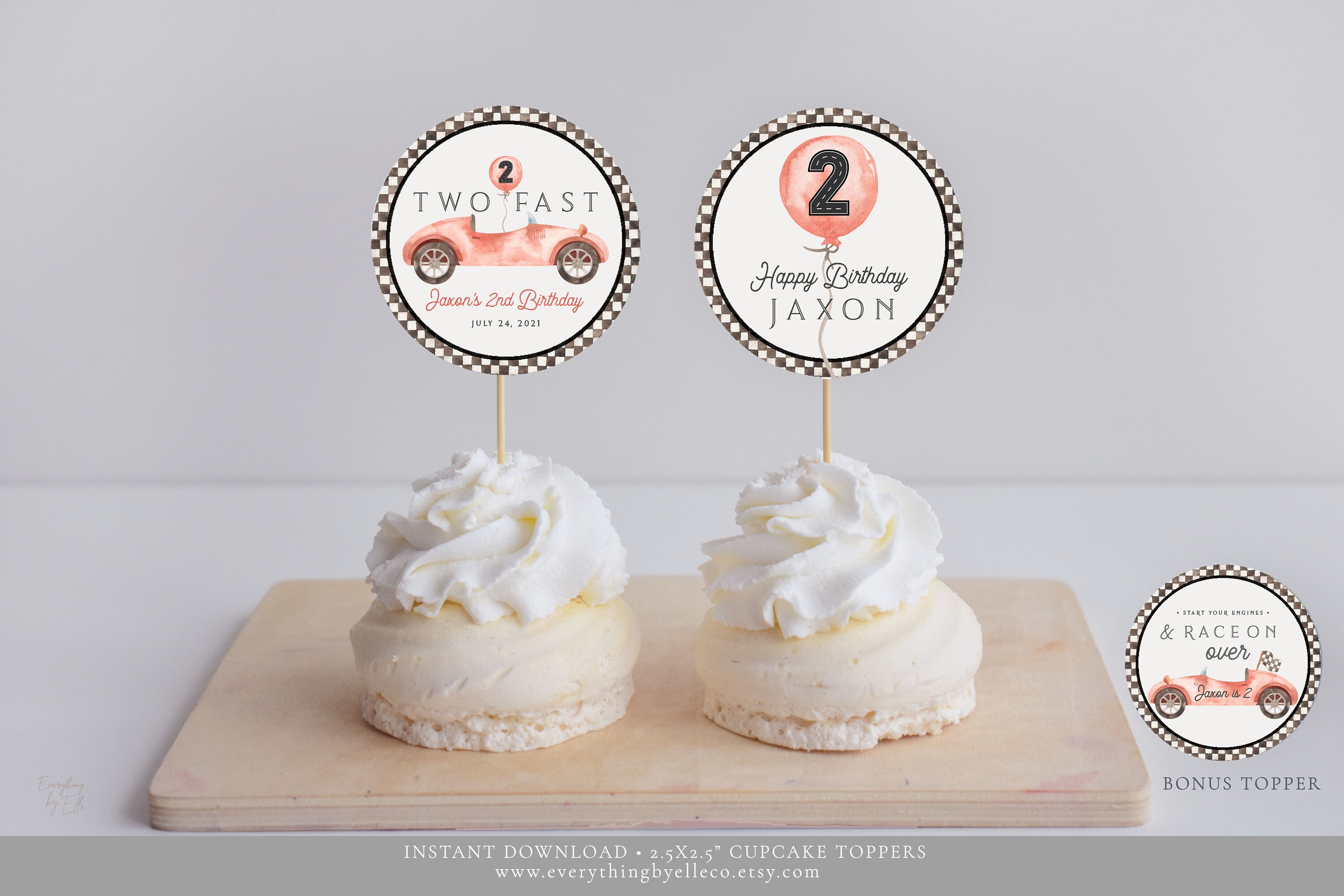 Growing Up TWO Fast Cupcake Toppers Editbale Vintage Racer Etsy