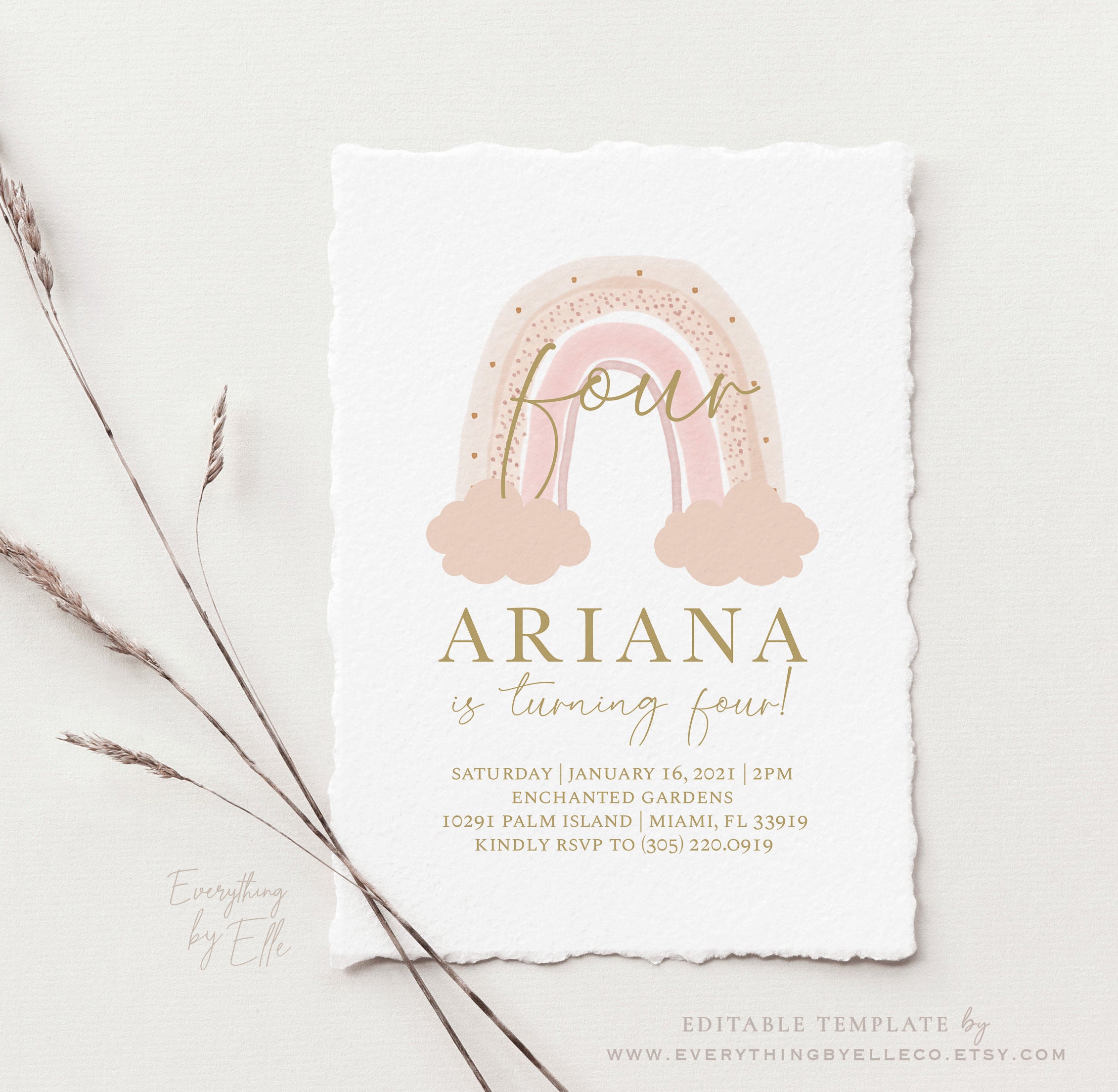 boho rainbow birthday invitation editable rainbow 4th etsy