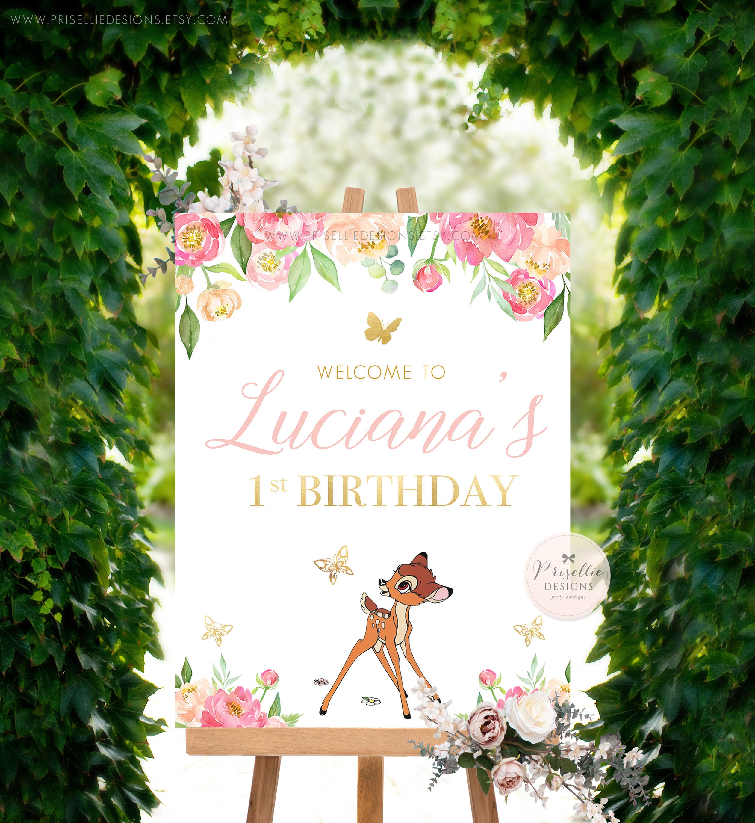 bambi birthday printable sign floral bambi 16x20 printable etsy