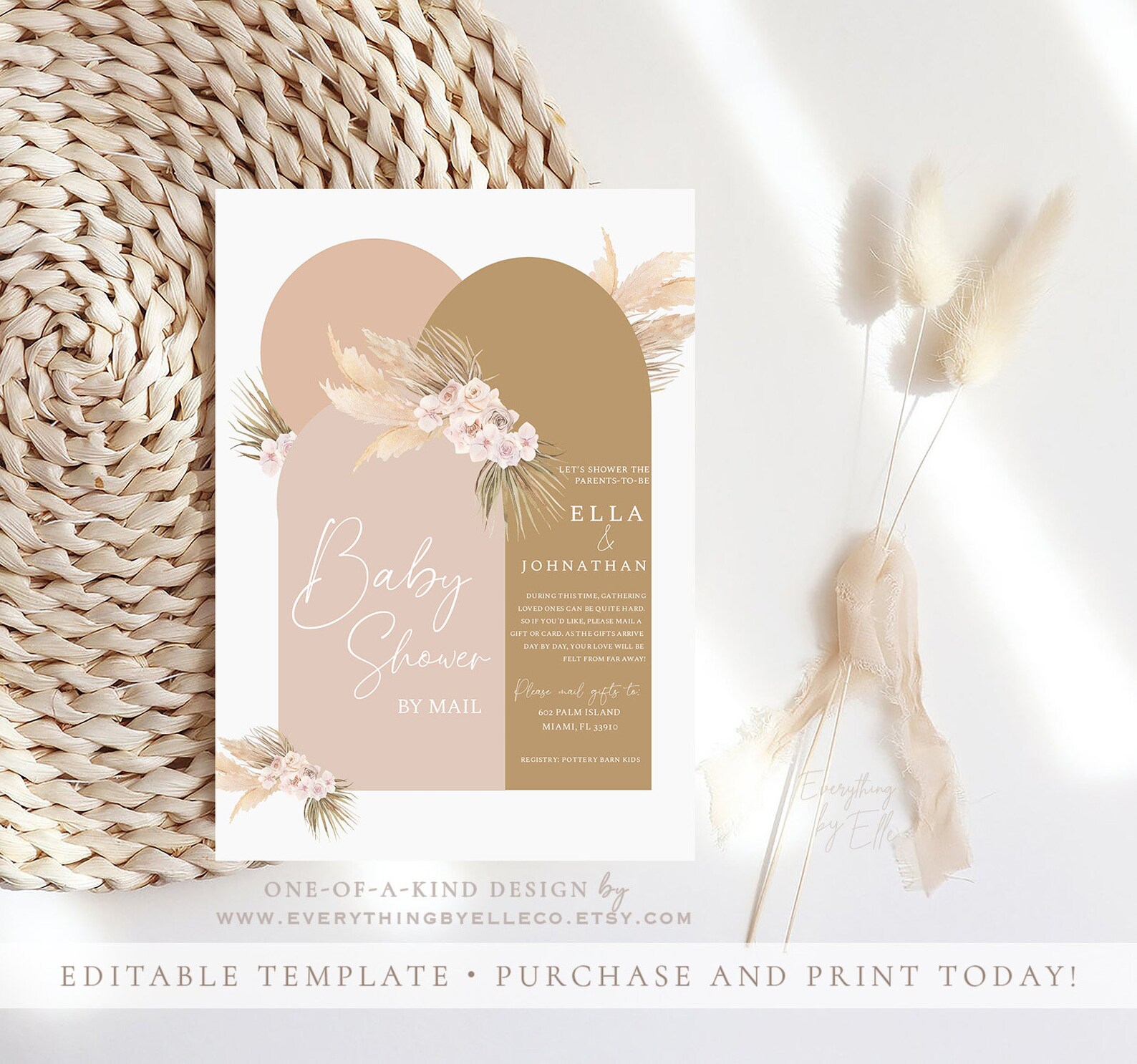 Baby Shower by Mail Template Bohemian Baby Shower Nude Pampas Etsy