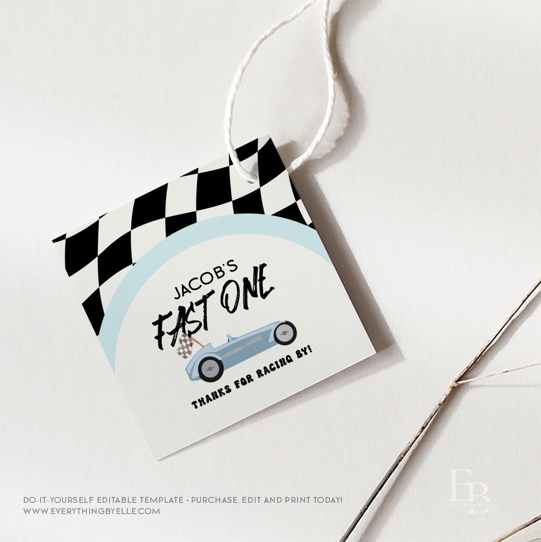 Fast Tag Card Frame Fast ONE Birthday Favor Tag Editable Blue Race Car 1st - Etsy