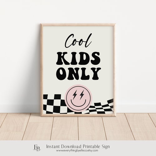 ONE Happy Babe Cool Kids Only Sign, Pink Smiley Birthday Tabletop Sign, Retro Cool Girl Checkered First Birthday Decor Instant [HBP]