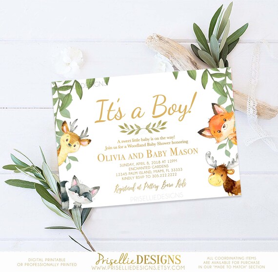 Woodland Baby Shower Invitation Rustic Boho Forest Animals Girl Boy Gender Neutral