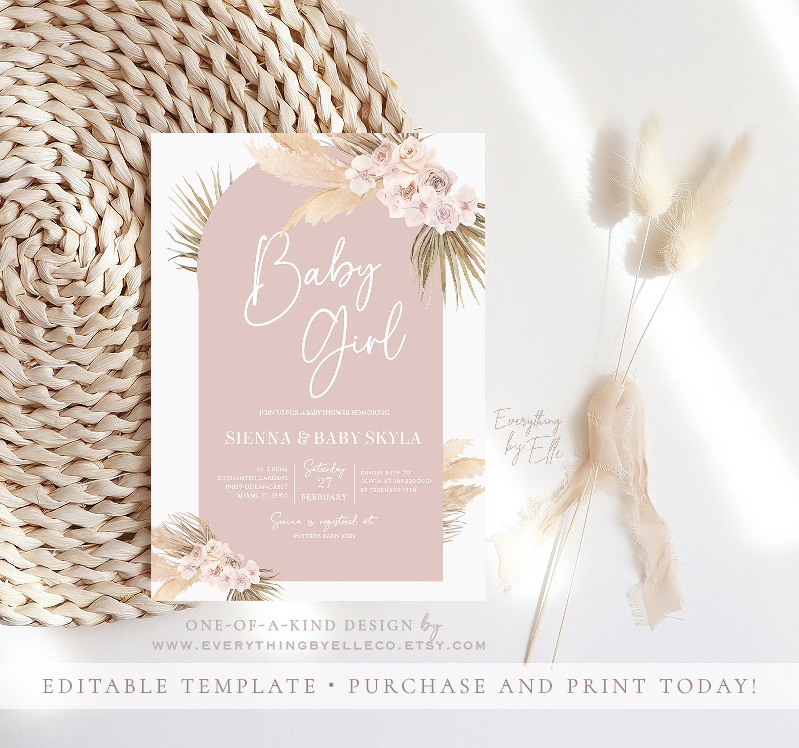 Boho baby shower invitations girl sale