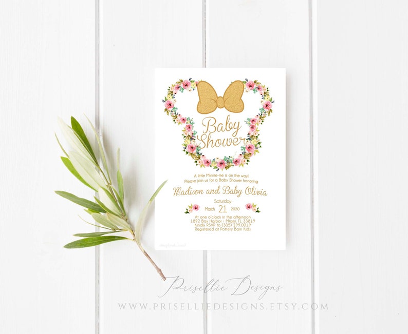 Minnie Mouse Baby Shower Invitation Floral Minnie Mouse Baby Etsy