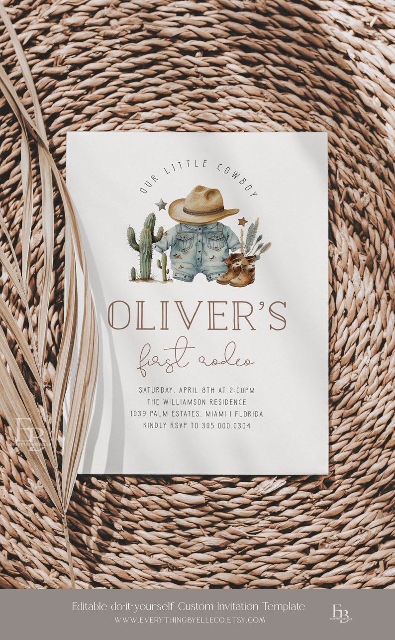 Cowboy 1st Birthday Water Bottle Label Editable First Rodeo - Etsy